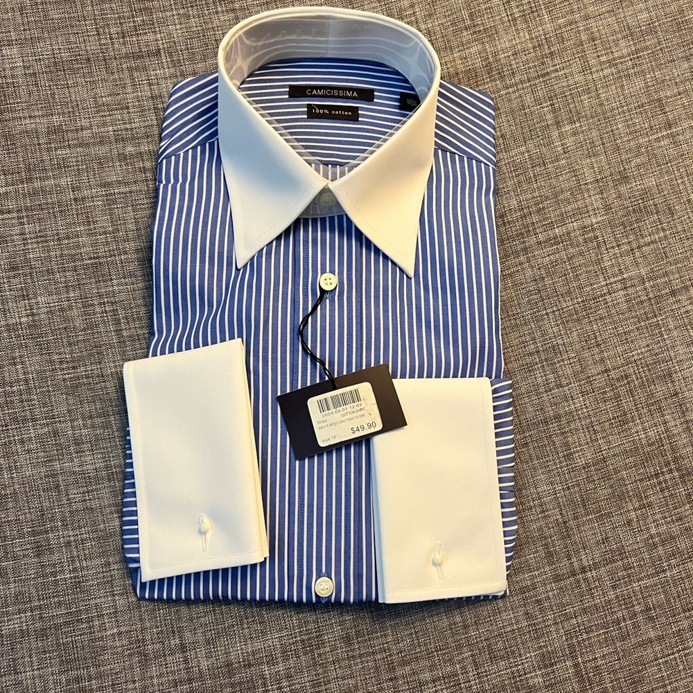 CAMICISSIMA Blue and White Striped Dress Shirt